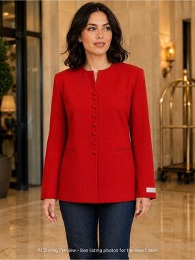 Vintage Red Virgin Wool Blazer Women’s 12 Career Office Jacket